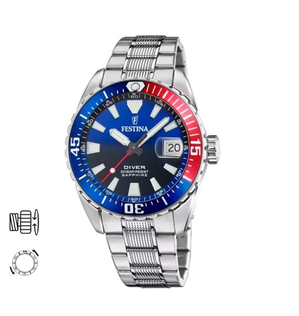 FESTINA HERREN AUTOM STAHL ZIFF.BLAU